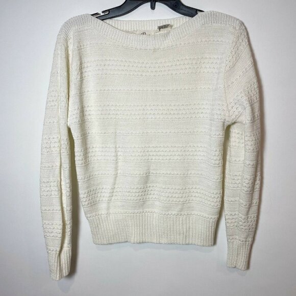 the Denver Womens 90s Vintage Pullover Knit Sweater Ivory M Ribbed Long Sleeve - Picture 1 of 7